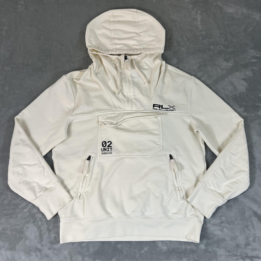 RLX Ralph Lauren 02 Unit Terry Hoodie Mens Small 1/4 Zip Tech Pocket Pullover